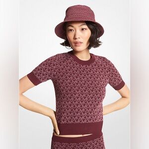 Michael Kors Logo Jacquard Short-Sleeve Sweater